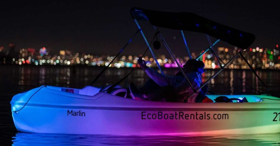 San Diego: Night Date Glow Pedal Boat with Downtown Views - Dock #1 at H&M Landing: Where You Start and Park